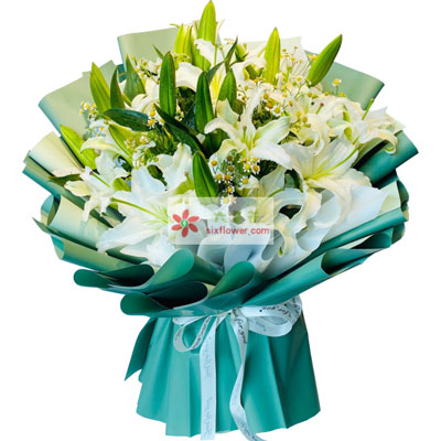 玉溪8支白色多头百合洋甘菊，如潮的思念