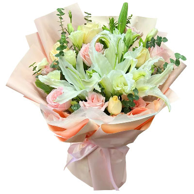 玉溪10朵玫瑰百合混搭，爱是难忘时刻