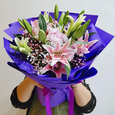 玉溪6支粉色多头百合，真诚的问候