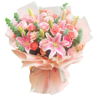 玉溪11朵粉色康乃馨玫瑰百合，充满爱和温馨